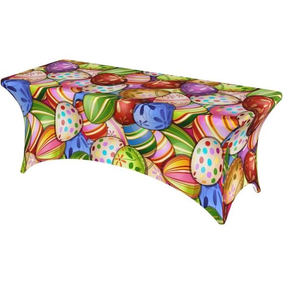 Fitted Rectangular Tablecloth StretchSpandex Table Cover Color Easter Eggs 6FT - Picture 1 of 6